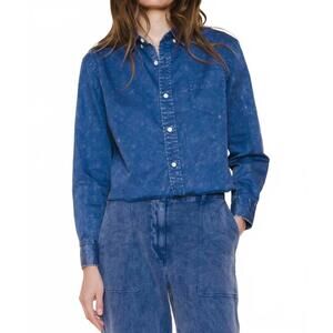 NEW RAQUEL ALLEGRA artist denim crop shirt in indigo wash